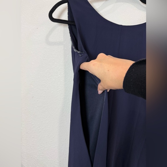 VENUS Navy Beaded V-Neck Sleeveless Dress Size 2 Double Layer Sheer Overlay - Picture 7 of 12